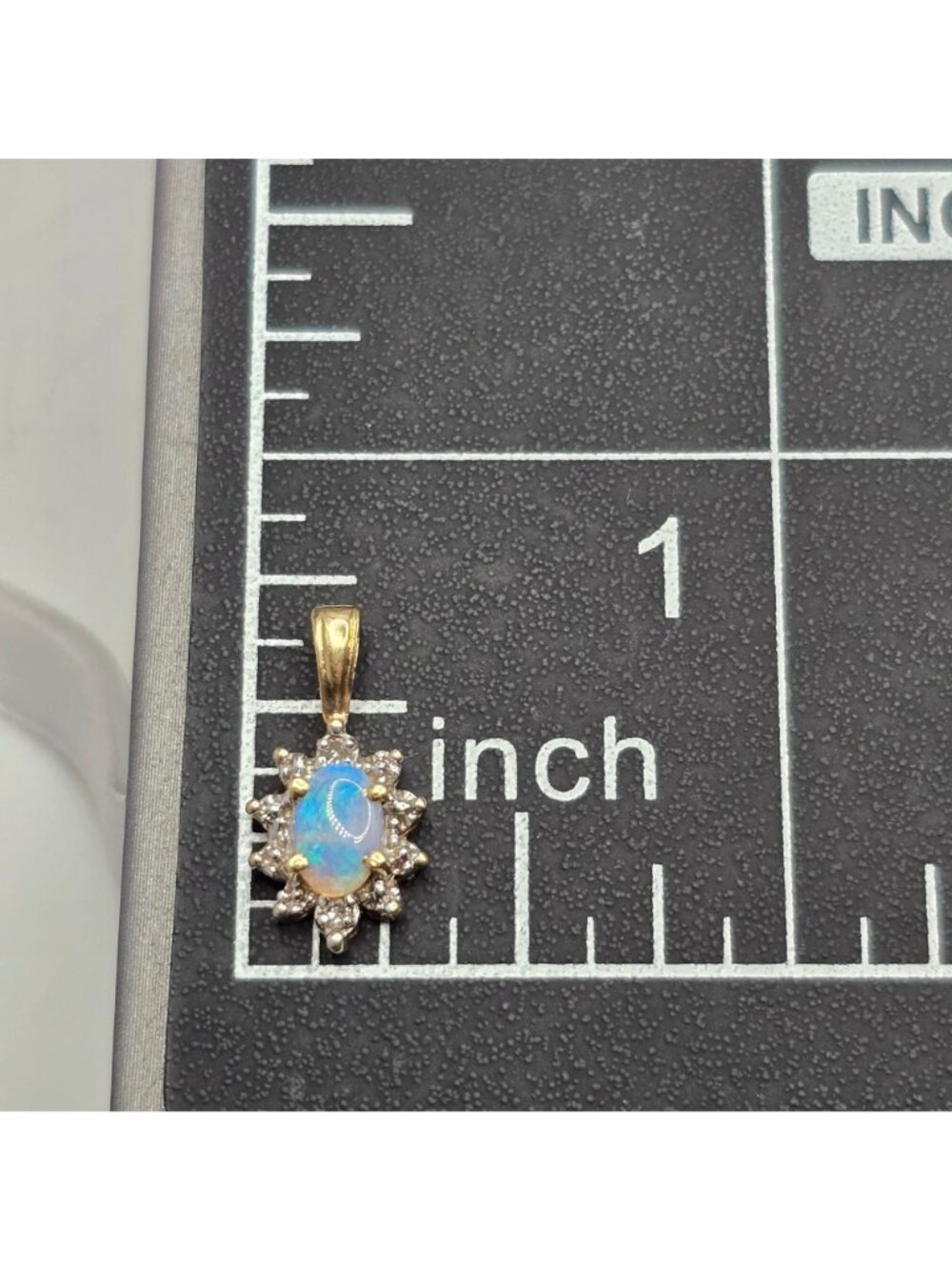 Vintage 10k Gold Opal Diamond Pendant Sunburst Halo Genuine Gemstone Signed - Picture 10 of 14